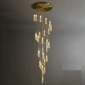 Luxury Villa Staircase Crystal Pendant Lights Long Cable Hanging Lamps For Indoor Decorative Lighting