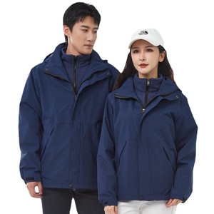 Inverno exterior impermeável casaco azul escuro destacável de duas peças Stand Zipper das mulheres do homens sólido <span class=keywords><strong>3</strong></span>-em 1 funcional Windproof - Product Image 4