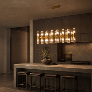 Lustre moderne de luxe en cristal linéaire avec cadre doré pour salle à manger et cuisine ouverte - Product Image 1