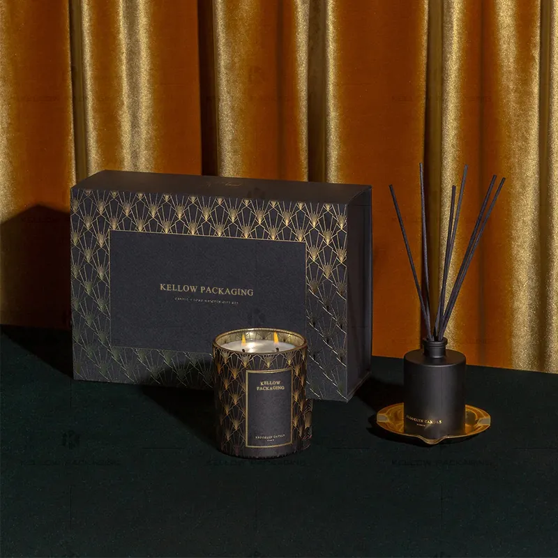 Luxo Scented Candles Gift Set com caixa de presente Custom Black Candle Gift Box Set Embalagem