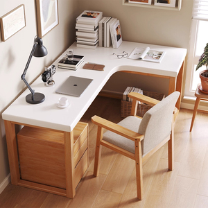 Massivholz Langlebiger Umweltfreundlicher Eck-Computertisch Heimbüro Mehrzweck Flacher L-förmiger Stuhl Schlichtes Design - Product Image 1