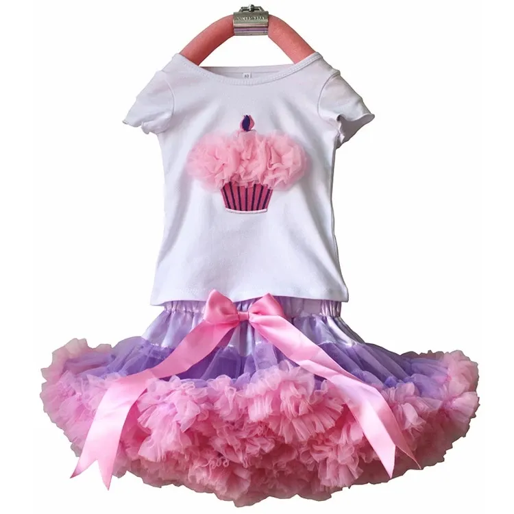 Embroidered Cupcake Boutique First Birthday Girls Outfits Kids Pink Tutu Skirt And Top Birthday Children's Clothing Sets