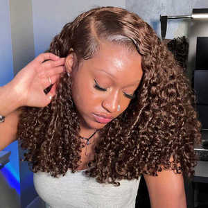 Peluca de Cabello Humano Rizado Birmano con Cordón Ajustable, Color Marrón Chocolate, Sin Pegamento, Línea de Cabello Natural, Pelucas para Mujer - Product Image 2