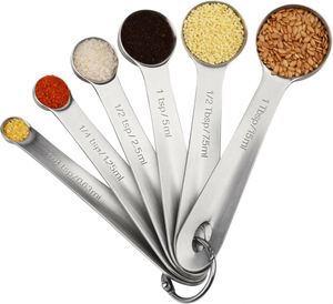 New 18/8 Stainless Steel Set of 6 Piece <b>Measuring</b> <b>Spoons</b> for Dry & Liquid - Product Image 1