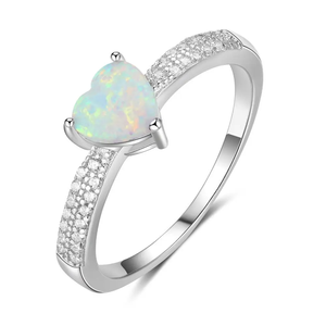 Bijoux américains Vente à chaud Bijoux <span class=keywords><strong>en</strong></span> forme de coeur Bague <span class=keywords><strong>en</strong></span> opale blanche Bagues <span class=keywords><strong>en</strong></span> <span class=keywords><strong>argent</strong></span> sterling 925 plaqué rhodium pour femmes - Product Image 1