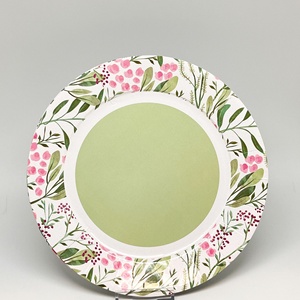 Nouveau produit : Assiette jetable en carton blanc 350g, finition <span class=keywords><strong>vert</strong></span> clair, avec motif floral pour les fêtes - Product Image 2