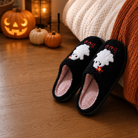 Sandal Halloween untuk Wanita Pria Pasangan, Sandal Rumah Dalam Ruangan Kamar Tidur, Sandal Rumah Hangat Berbahan Plush Bentuk Hantu dan Tengkorak, Pengiriman Cepat Anti Selip