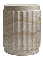 Table d'appoint moderne en pierre naturelle travertin texturé, style colonne romaine, table basse antique pour la maison, balcon, table simple et mobile