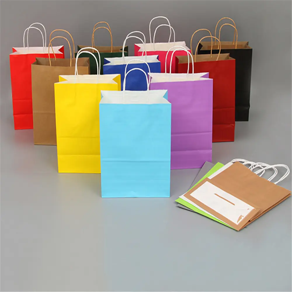 10色高品質リサイクル可能な革紙ショッピングバッグハンドルクラフトパーティーギフト食品収納結婚式用品