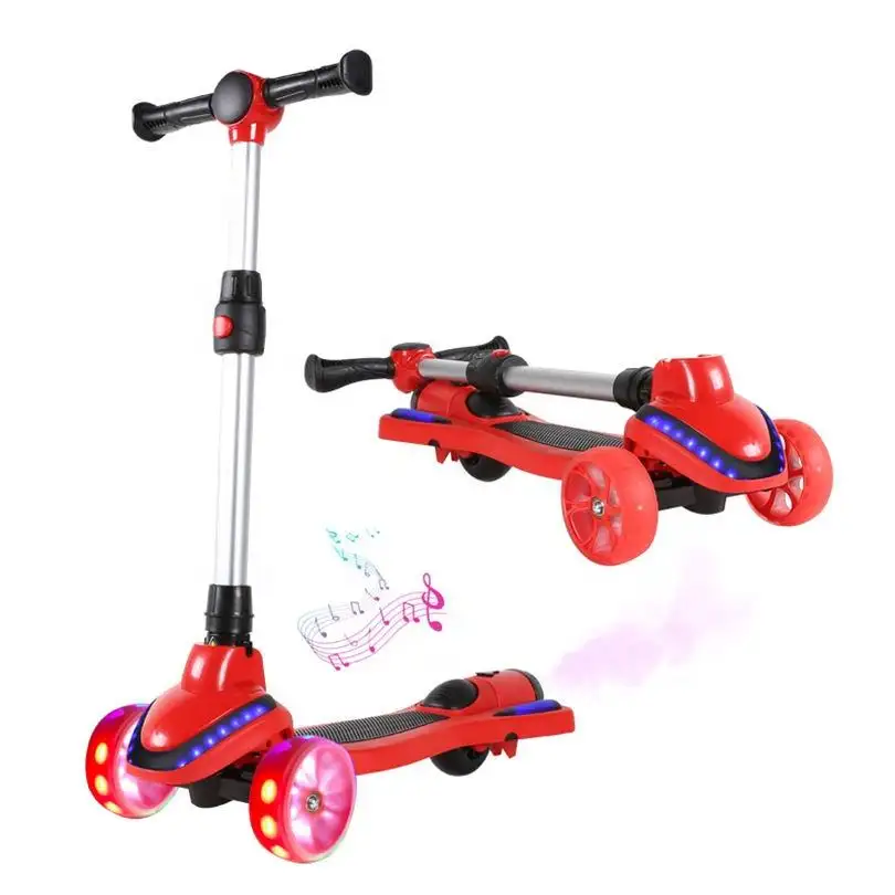 Multifunzione pieghevole bambini bambino scooter triciclo 3 ruote kick baby scooter con musica leggera e spray