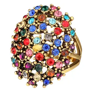 Retro Jewelry Color Crystal Ring Size 10 Rings For Women Gold Color Filled Stretch Fashion Rings Carteiras Femininas