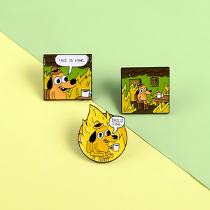 Spille Smaltate a Forma di Cane con Design Cartoon, Badge Divertenti 'This Is Fine' per Bambini - Product Image 3