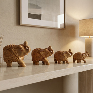 Ensemble de figurines d'éléphants en bois de Sheesham sculpté à la main avec détails complexes et grain de bois naturel, décoratives pour la maison - Product Image 2