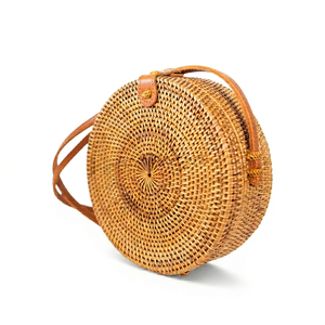 Rattan Handmade Natural Woven Customizable Handbag with <b>String</b> Closure and Shoulder Strap for Casual Resort Fashion From Vietnam - Product Image 1