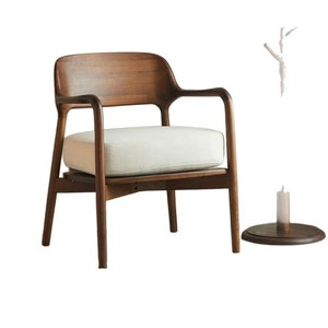 Fauteuil de salon en bois massif de style scandinave, siège rembourré en noyer noir, chaise de salon - Product Image 5
