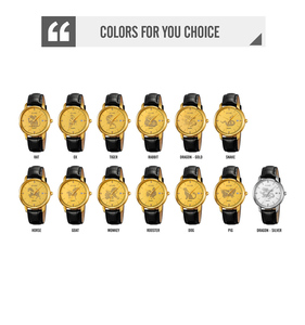 Montres à quartz SKMEI 2327 personnalisées avec motif de bétail, 12 signes du zodiaque chinois, mouvement japonais, bracelet en cuir doré de luxe 18 mm - Product Image 6