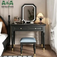 Coiffeuse néoclassique française avec miroir LED octogonal, pieds sculptés, pour suite parentale élégante