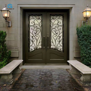 Portes <span class=keywords><strong>d</strong></span>'<span class=keywords><strong>entrée</strong></span> modernes en <span class=keywords><strong>fer</strong></span> <span class=keywords><strong>forgé</strong></span> à double vitrage pour appartement - Product Image 4
