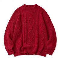 Pull en tricot épais pour femme, col rond, coupe ample, manches longues, rouge bordeaux, confortable et chaud