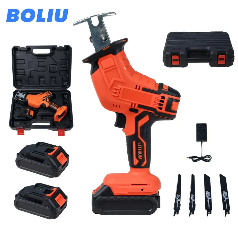BOLIU 21V Cordless Reciprocating Power Saw Industrial Grade Wood Cutting Machine 600W Variable Speed Saber Saw Power Tools