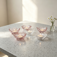 Porte-bougie en verre en forme de fleur nordique, verre texturé transparent, coupe à bougie votive