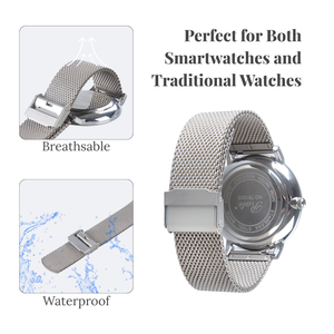 Cinturino in titanio Milanese di lusso con <span class=keywords><strong>Logo</strong></span> personalizzato 18mm cinturino in metallo traspirante per smartwatch Samsung Huawei Xiaomi - Product Image 5