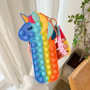 Creative Polychrome Pop Bubble Stress Relief Cute Unicorn Pencil Pouch For Kids Eco-friendly Waterproof Silicone Pencil Case