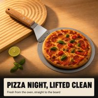 Pelle à pizza ronde en acier inoxydable avec manche en bois pour le transfert de pizzas maison, de pains, de pâtisseries et de produits de boulangerie