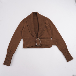 American Autumn Winter Vintage Wide Lapel Metal Ring Waist Cinching <b>Cardigan</b> Elegant Warm Trendy <b>Knit</b> Outerwear - Product Image 6