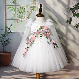 En Yeni Tasarım Çocuk Giysileri Yazlık Kolsuz Çiçek Aplikeli Tül Düğün Partisi Bebek Kız Elbiseleri - Product Image 5