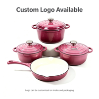 Ensemble de 4 ustensiles de cuisine en fonte : cocotte et poêle à frire, avec double poignée, compatible gaz et induction, pour la cuisson domestique