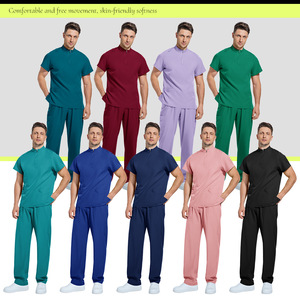 Unisex Medical <b>Scrub</b> Set Moisture Wicking Quick Dry Knitted Split Uniform Hospital Workwear - Product Image 4
