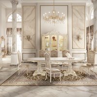 Ensemble de table et chaises de salle à manger rectangulaires en style baroque royal victorien français, blanc et doré, meubles traditionnels pour villa