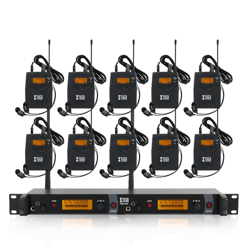 IEM1200 Wireless in Ear Monitor System 2 Channel 10 Bodypacks Monitoring with in Earphone Wireless Type for Stage Church