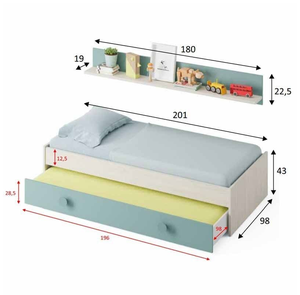Miroytengo Paquete Completo de Estilo Moderno para Jóvenes Muebles de Dormitorio Alpes Verdes y Blancos con Base de Cama para <span class=keywords><strong>Habitación</strong></span> Infantil - Product Image 5
