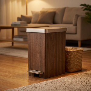 Wood Grain <b>Plastic</b> Waste <b>Bin</b> Foot Pedal Trash Can with Lid Rectangular Garbage <b>Bin</b> for <b>Kitchen</b> Bathroom Bedroom Office - Product Image 4