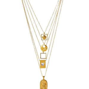 빈티지 심플 18k 골드 스테인리스 스틸 하트 쉘 야자수 기하학적 지르콘 펜던트 목걸이 여성용 선물 - Product Image 5