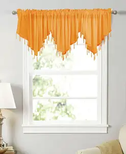 Fabricantes vendas diretas de cor sólida cortina janela puro triângulo valance cozinha cortina pequena cortina haste