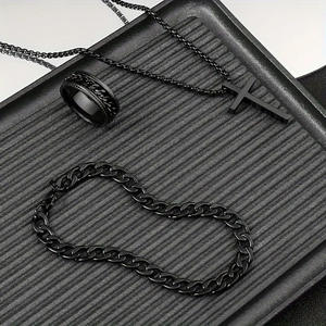 高品質ホットホップチェーン<span class=keywords><strong>3</strong></span>点セットスーツ在庫ありクロスペンダントネックレスブレスレットリングジュエリー男性用 - Product Image 4