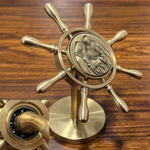 Brass <b>Ship</b> <b>Wheel</b> Sculpture With Religious Figure Home Decor Traditional Metal Handicraft Circular Design - Product Image 3