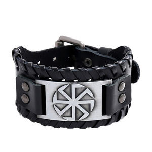 Gran oferta, pulsera <span class=keywords><strong>de</strong></span> moda Punk para hombre, pulsera nórdica <span class=keywords><strong>de</strong></span> cuero ancho vikingo PU, cabeza <span class=keywords><strong>de</strong></span> lobo celta, Cruz para todas las ocasiones - Product Image 5