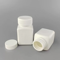 Flacon carré opaque blanc/noir en PEHD de 30cc, 60cc, 70cc, 100cc avec bouchon à vis à large ouverture et impression sérigraphiée pour capsules et pilules