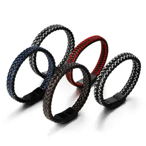 Go Party Retro Multi-Layer Hand-Woven Bracelet Men's Jewelry Titanium Alloy Braided Magnetic Clasp For Leather Bracelets