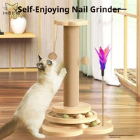 MEEW Tiang Garuk Kucing Ramah Lingkungan dari Kayu Solid 31 inci dengan Alas Bunga, Tiang Sisal, Bola Interaktif & Mainan Gantung dalam Kemasan Karton