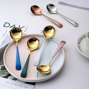 ช้อนกลมสแตนเลส 304 สีทองทันสมัย, ช้อนคนกาแฟหรูหราสำหรับของหวาน, ช้อนสำหรับเด็กนักเรียนรับประทานอาหารและรังนก - Product Image 4