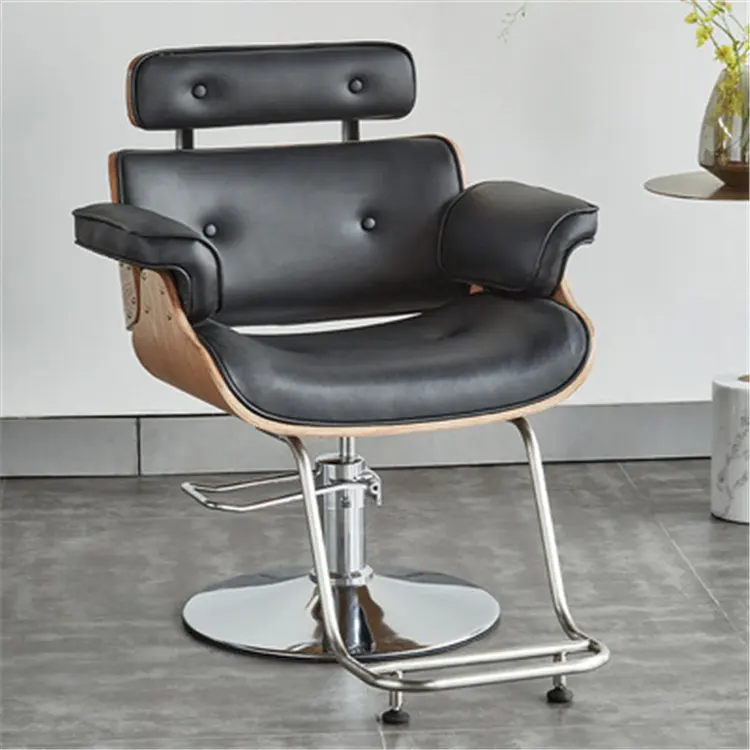 Kisen mobili per saloni di bellezza e capelli in pelle nera con sedie per lo styling del barbiere con base cromata in vendita made in China