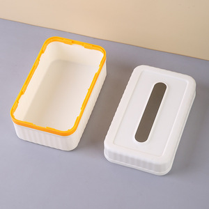 Boîte à mouchoirs double couche bicolore en plastique avec couvercle ouvrant, rangement de bureau pour chambre, salon, salle de bain - Product Image 3