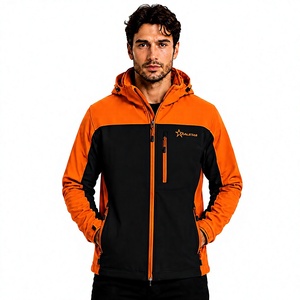 Veste softshell pour homme, imperméable, coupe-vent, orange et noir, pour la randonnée, avec capuche, logo personnalisé, veste de travail d'hiver - Product Image 1