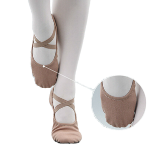Chaussons de ballet souples en toile Baifa Danzo avec sangles élastiques croisées pour enfants et adultes, semelle fendue, semelle pleine, faible MOQ - Product Image 1