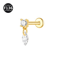 Pendentif goutte d'eau en alliage de titane F136 avec zircon, clou d'oreille, clou de lèvre, clou de cartilage d'oreille